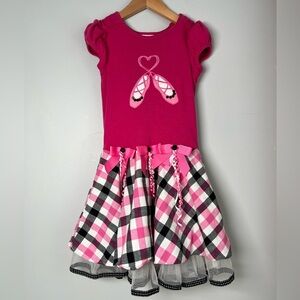 Rare Editions Dress Pink and Black Plaid Ballet Ballerina Ribbon Rhinestones 6